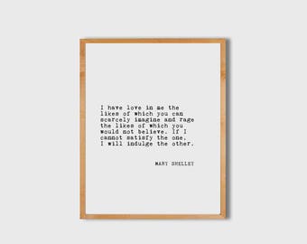 Mary Shelley, Literary Print, Literary Poster, Book Art, Typography Wall Art, Book Quote, Literary Quotes, Printable Book Quote
