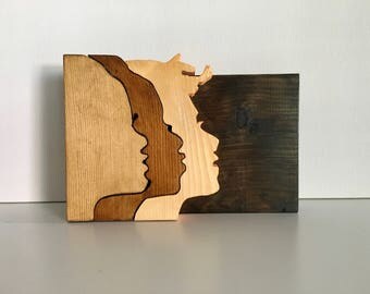 Women's March Wood Art, Women's Profiles, Solid Wooden Art, Wood Wall Hanging, We the People, Womens March, Modern Rustic, USA Diversity
