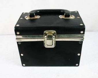 Beautiful Vintage Black Beauty Case Vinyl Black Silver Beauty Case Vintage Make Up Case