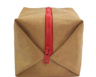 washable washable paper cosmetic bag, make-up bag, MakeupBag, vegan leather, washable paper, paper, pencil case, Brown