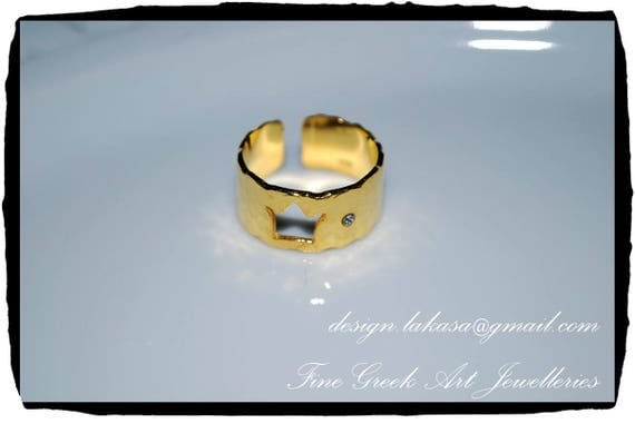 Crown Chevalier Ring Sterling Silver 925 Gold Plated Jewelry