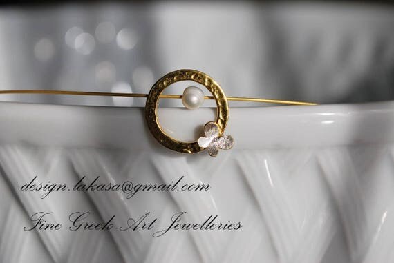 Butterfly in circle with pearl necklace sterling silver goldplated jewelry lakasaeshop fine greek art love luck charm girlfriend gift forher