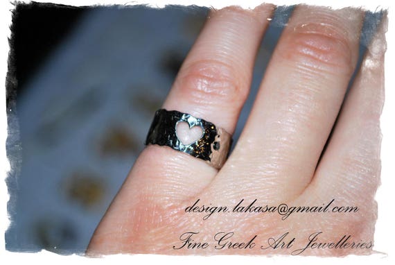 Heart Chevalier Ring Sterling Silver white Gold plated Rhinestone Crystal black Handmade Jewelry Best Gift Ideas for her Birthday Girl Woman