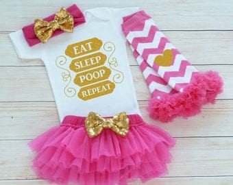 Infant Outfit, Coming Home Baby Girl Shirt, Baby Girl Coming Home Outfit, Eat Sleep Poop Bodysuit, Baby Coming Home Outfit, Baby Shower Gift