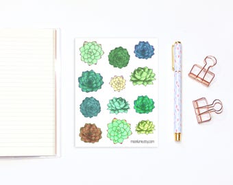 Decorative succulent stickers - 12 succulent stickers for planners and bullet journals, planner stickers, bujo stickers, plant stickers