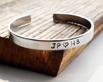 Customized relationship initials bracelet Personalized love relationship bracelet Personalized hand stamped cuff