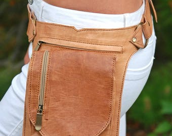 Leather Hip Belt Bag Utility Festival Style Fanny Pack Bum Pocket Waist Pouch Holster Bag Purse Waist Bag Hippie Bohemian Boho Psy Trance
