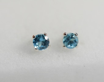 Blue Topaz earrings, sterling Silver blue topaz studs,3mm, Children's earrings, blue earrings, december birthstone