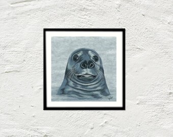 Blue Seal bathing - portrait painting art print poster print art digital painting - deco nautical Ocean