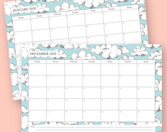 A3/A4 Yearly Monthly 2018 Cloud Planner PDF (with the last 3 months of 2017)
