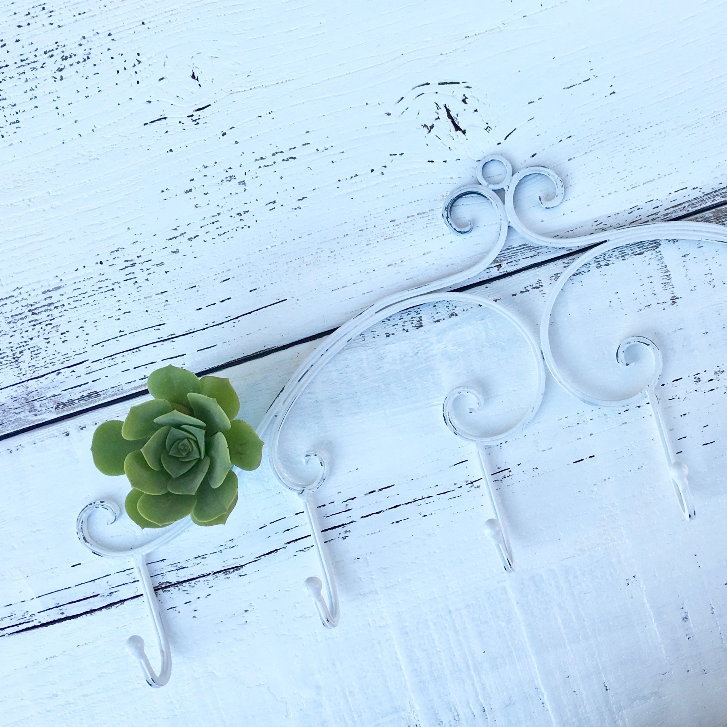 Metal Wall Hanger With 6Hooks Shabby Chic Wall Hook Bow