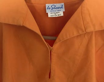 French nautical orange smock N6, Size M, Le Glazik work wear, kabigs breton peacoat bleu de travail chore coat marine-wear Sanfor sailing