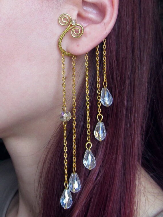 Drop Ear Cuff No Piercing Long Ear Cuffs Black Ear Cuff silver