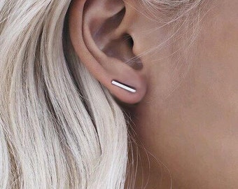 Silver Bar Ear Climber Earrings Gold Bar Climbers Minimalist Fashion Small Rectangle Lobe Pin Crawler Simple