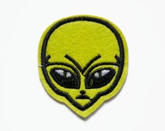 Green Alien Patches - Space Patch - Retro Alien Head - Sew on Patch - Martian Patch - Space Embroidered Patch - Aliens Badge Applique Space