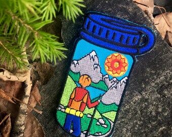 Hiker Water Bottle – Embroidered Patch – Iron On and/or Sew On