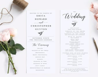 Calligraphy Wedding Program Template Modern Wedding Program Template Wedding Program Printable Wedding Ceremony Template Rustic