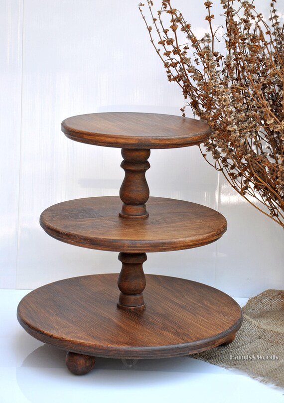 Demountable 3 Tier Wooden Cake Stand Rustic Wood Demountable 3 Tier Wooden Cake Stand Rustic Wood