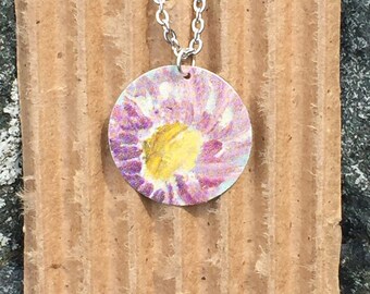 Flower pendant, vintage tin pendant, handmade pendant, upcycled pendant