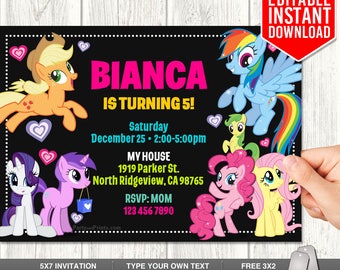 My Little Pony Invitation, My Little Pony Invite, My Little Pony Instant Download, My Little Pony Birthday Party, Editable Text, Instant PDF