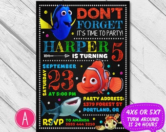 Finding Dory Invitation, Finding Nemo Invitation, Finding Dory birthday, Finding Dory Invite, Nemo Party, Finding Dory Birthday Invitation