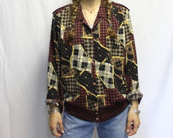 Vintage Burgundy/gray Plaid print shirt