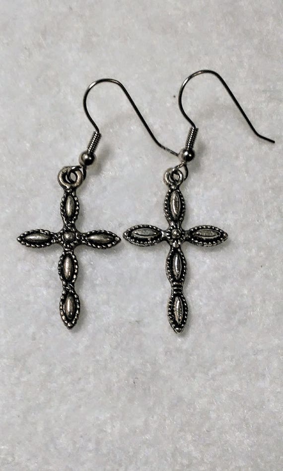 Metal charm cross earrings