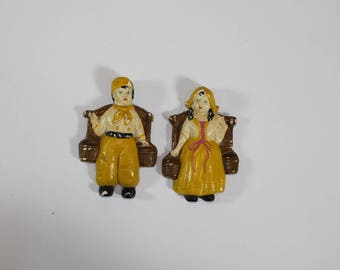 Vintage 1940's Dutch Holland Boy And Girl Chalkware Chalk Ware Wall Hanging