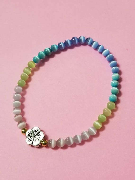 Bead Bracelet Ombre Girls Bracelet Flower Silver and Gold