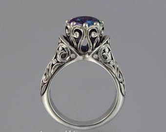 RESERVED for C. 2nd payment - The ENCHANTED PRINCESS 14k white gold Alexandrite engagement ring with diamonds