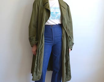 Vintage 50's Army Green Belted Trench Coat/ WWII Korean War Military Overcoat Jacket/ OG 107 Medium