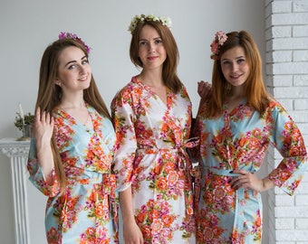 50% SALE - Light Blue Floral Posy Bridesmaids robes | Kimono Robes, Wraps, bridesmaids gifts, getting ready robes, Bridal party robes