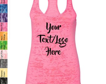 Custom Made Ladies' Racerback Burnout Tank Top - 6533 - Glitter or Vinyl Print Customized Next Level Burnout Tanktop