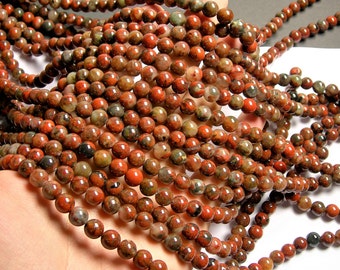 Brecciated Jasper - 8 mm round beads - 1 full strand - 48 beads - Poppy jasper - RFG197