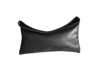 Minimalist Leather Bag, Fold-over Leather Clutch , Black Leather Clutch, Black Soft Leather Bag, Everyday Clutch, Basics Collection USA made