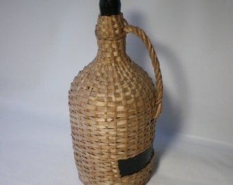 Vintage Wicker Covered Wine Bottle Demijohn Demi John