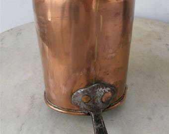 FRENCH COPPER DIPPER Ladle Scoop Tapered Shape 2 Copper Rivets Iron Handle 4 1/4" Tall Hanging Hole Handmade Antique Kitchen France 1880's