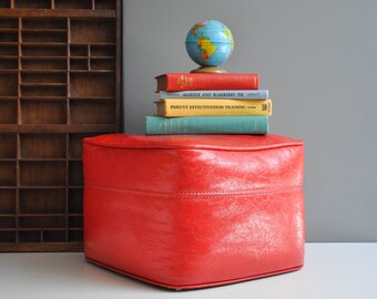 Vintage Vinyl Bright Red Ottoman or Foot Stool