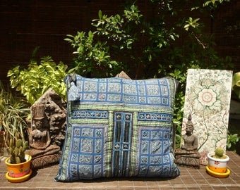 Vintage Indigo Batik Textile Cushion Cover, Vintage Batik Cushion Cover, Tribal Pillow, Indigo Dyed Fabric
