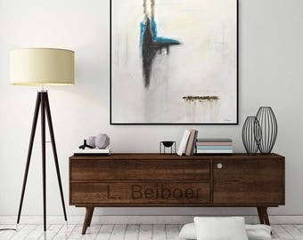 Abstract painting 30x30 original square large painting gray yellow abstract raw modern art by L.Beiboer