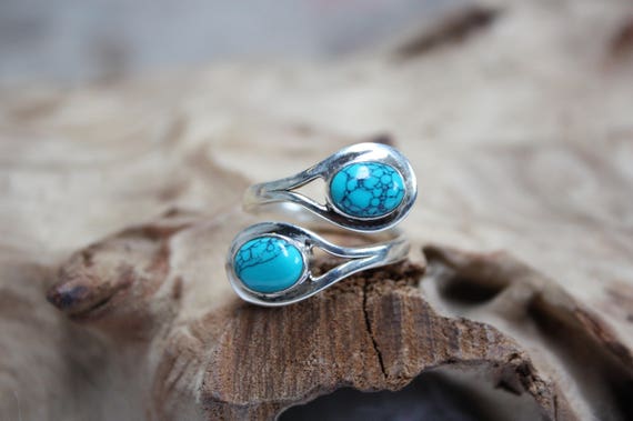 925 Sterling Silver Turquoise Ring- ADJUSTABLE -Statement Ring- Sterling Silver Ring- Healing Crystal- Crystal Jewellery- Navajo- Gift