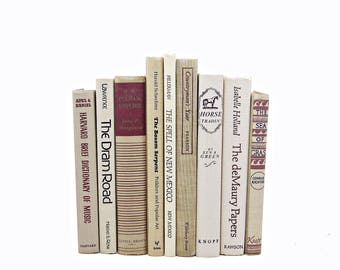 Natural Beige Books, Old Decorative Book Set, White Antique Book Decor, Photo Prop, Brown Book Collection, Wedding Decor, y
