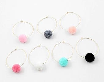 Pom pom hoop earrings, pom pom earrings, pom pom jewelry, earrings, fiesta earrings, colorful earrings, party earrings, summer earrings, fur
