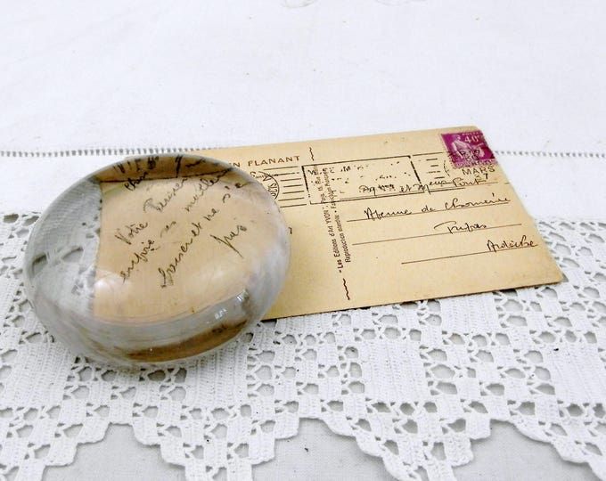Antique Round Flat Clear Glass Paperweight from France, Magnifying French Glass Weight, Shabby Chateau Cottage Chic, French Country Decor