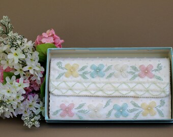 Vintage White Pearl Beaded Wedding Clutch, 50s Beaded Wedding Clutch, Vintage Evening Clutch Bag