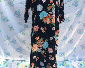 Japonaise floral seventies plush velour fleece loungewear maxi dress