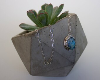 Monarch Opal Necklace, Colorful Opal Necklace, Silver Opal Necklace, Blue Opal Necklace, Cultured Opal Necklace , Opal Choker, Opal Necklace
