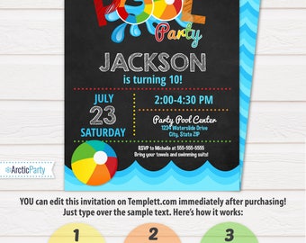 Pool Party Invitation - Swimming Pool Birthday Party - Pool Party - Swimming Birthday - Swimming Party - INSTANT DOWNLOAD - Edit NOW!