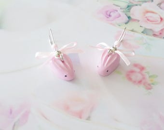 earrings kawaii easter rabbit pink polymer clay