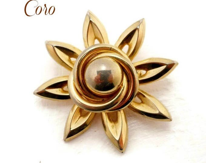 Vintage Coro Gold Tone Flower Brooch - Spiky Flower Pin, Gift idea, Gift Box